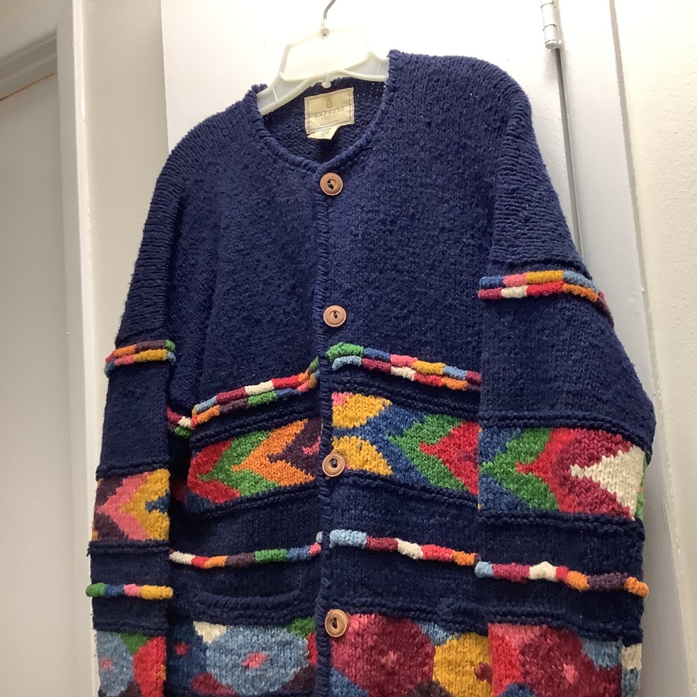 Plus size Boho hand knit multicolor textured cardigan sweater